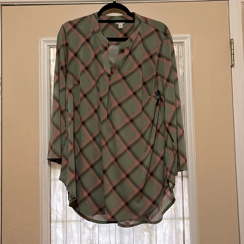 Pink green plaid blouse